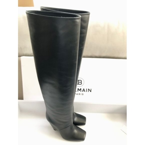 BALMAIN Black Smooth Leather Rea Boots Size EU:39.5 - Picture 5 of 12